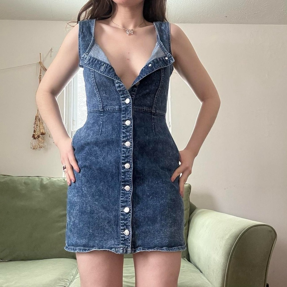 Jordache Blue 90s Button Down Denim Mini Dress